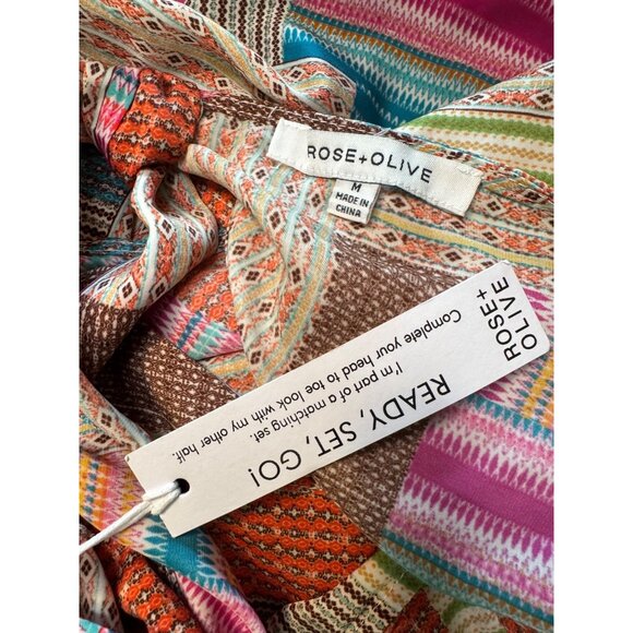 Rose + Olive Cropped Size Medium Tank V Neck Print NWT Elastic Wide Waist - Picture 4 of 9